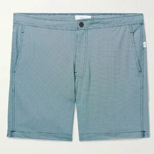 Onia The Calder Preppy Blue White Micro Gingham Flat Front Swim Shorts 38